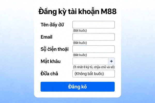 Form điền thông tin cá nhân chi tiết khi đăng ký tài khoản M88