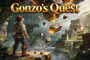 Giao diện game slot Gonzo's Quest với nhân vật thám hiểm và đá rơi