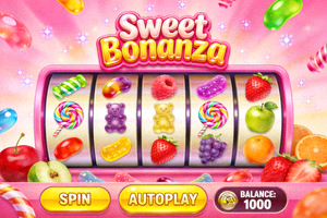 Giao diện game slot Sweet Bonanza ngọt ngào với kẹo và trái cây đầy màu sắc