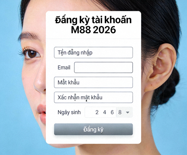 Giao diện mẫu form đăng ký tài khoản M88 năm 2026 với các ô thông tin cần điền