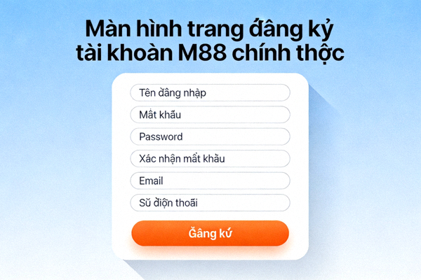 Màn hình trang đăng ký tài khoản M88 chính thức với form điền thông tin